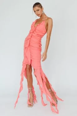 Get Obsessed Ruffle Trim Mini Dress Guava -Selfie Leslie Shop SLBD2363 20GUAVA 2