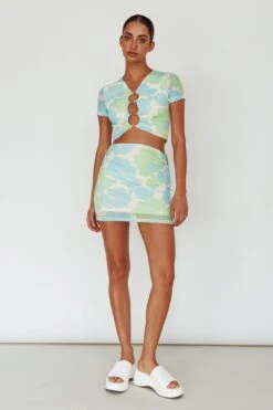 Angelus Short Sleeve Crop Top Printed Cream 11 Angelus Short Sleeve Crop Top Printed Cream -Selfie Leslie Shop SLBRK1449 20CREAM 2