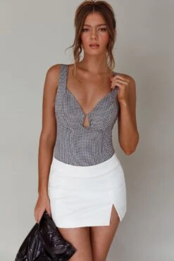 Ivy League Houndstooth Bodysuit Multi -Selfie Leslie Shop SLBT1731C 20MULTI 8