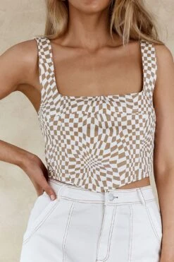 Mandie Thick Strap Crop Top Printed Beige -Selfie Leslie Shop SLC25721 20BEIGE 4