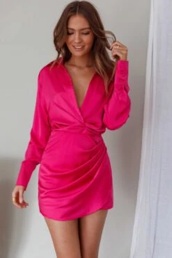 Sydnee Long Sleeve Shirt Dress Fuchsia 17 Sydnee Long Sleeve Shirt Dress Fuchsia -Selfie Leslie Shop SLCD1575 20FUCSHIA 7