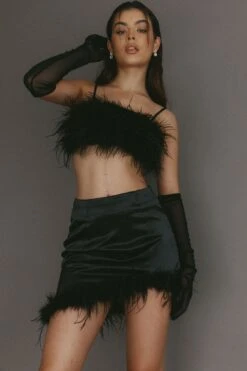 Showstopper Feather Trim Skirt Black 8 Showstopper Feather Trim Skirt Black -Selfie Leslie Shop SLCS8336S 20BLACK 2