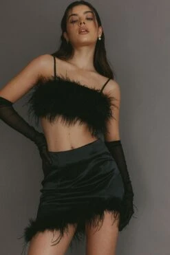 Showstopper Feather Trim Skirt Black 9 Showstopper Feather Trim Skirt Black -Selfie Leslie Shop SLCS8336S 20BLACK 4
