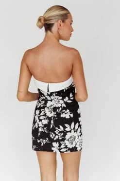Missie Strapless Mini Dress Floral Black -Selfie Leslie Shop SLD6734 20BLACK 4