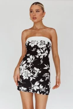 Missie Strapless Mini Dress Floral Black -Selfie Leslie Shop SLD6734 20BLACK 5