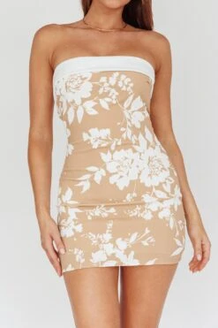 Missie Strapless Mini Dress Floral Taupe -Selfie Leslie Shop SLD6734 20TAUPE 4