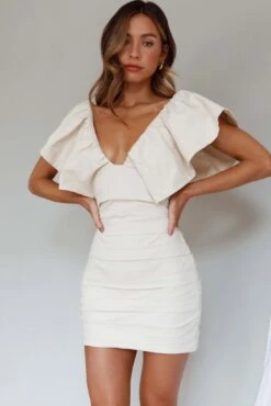 Westside Frill Neckline Pleat Mini Dress Ivory 13 Westside Frill Neckline Pleat Mini Dress Ivory -Selfie Leslie Shop SLD8963 20IVORY 1
