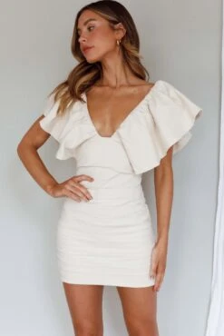 Westside Frill Neckline Pleat Mini Dress Ivory 12 Westside Frill Neckline Pleat Mini Dress Ivory -Selfie Leslie Shop SLD8963 20IVORY 5