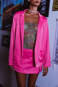 Jazmyn Satin Blazer Pink 14 Jazmyn Satin Blazer Pink -Selfie Leslie Shop SLGJ3767 20PINK 4