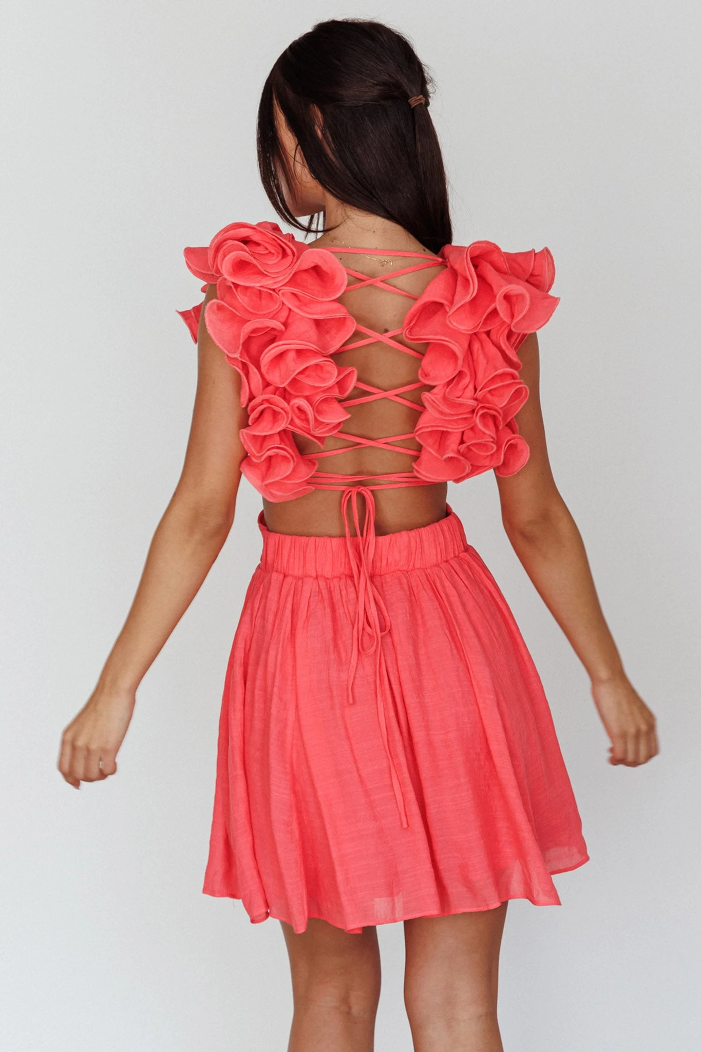 Adagio Lace-Up Back Mini Dress Flamingo 4 Adagio Lace-Up Back Mini Dress Flamingo - Image 2