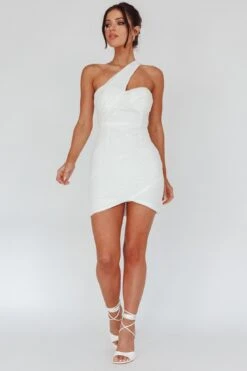 Meridith One Shoulder Accordion Pleat Mini Dress Off White -Selfie Leslie Shop SLGY1948 20OFF 20WHITE 2