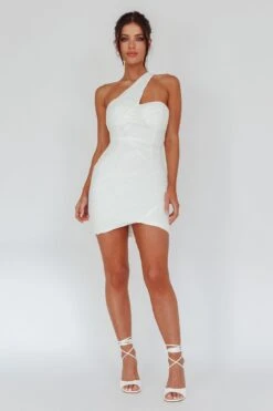 Meridith One Shoulder Accordion Pleat Mini Dress Off White -Selfie Leslie Shop SLGY1948 20OFF 20WHITE 5