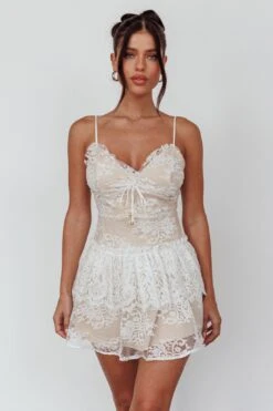 Cielo Lace Peplum Mini Dress White -Selfie Leslie Shop SLID6465 20WHITE 5