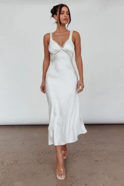 Nyah Lace Trim Midi Dress Off White -Selfie Leslie Shop SLID6486OFFWHITE 5