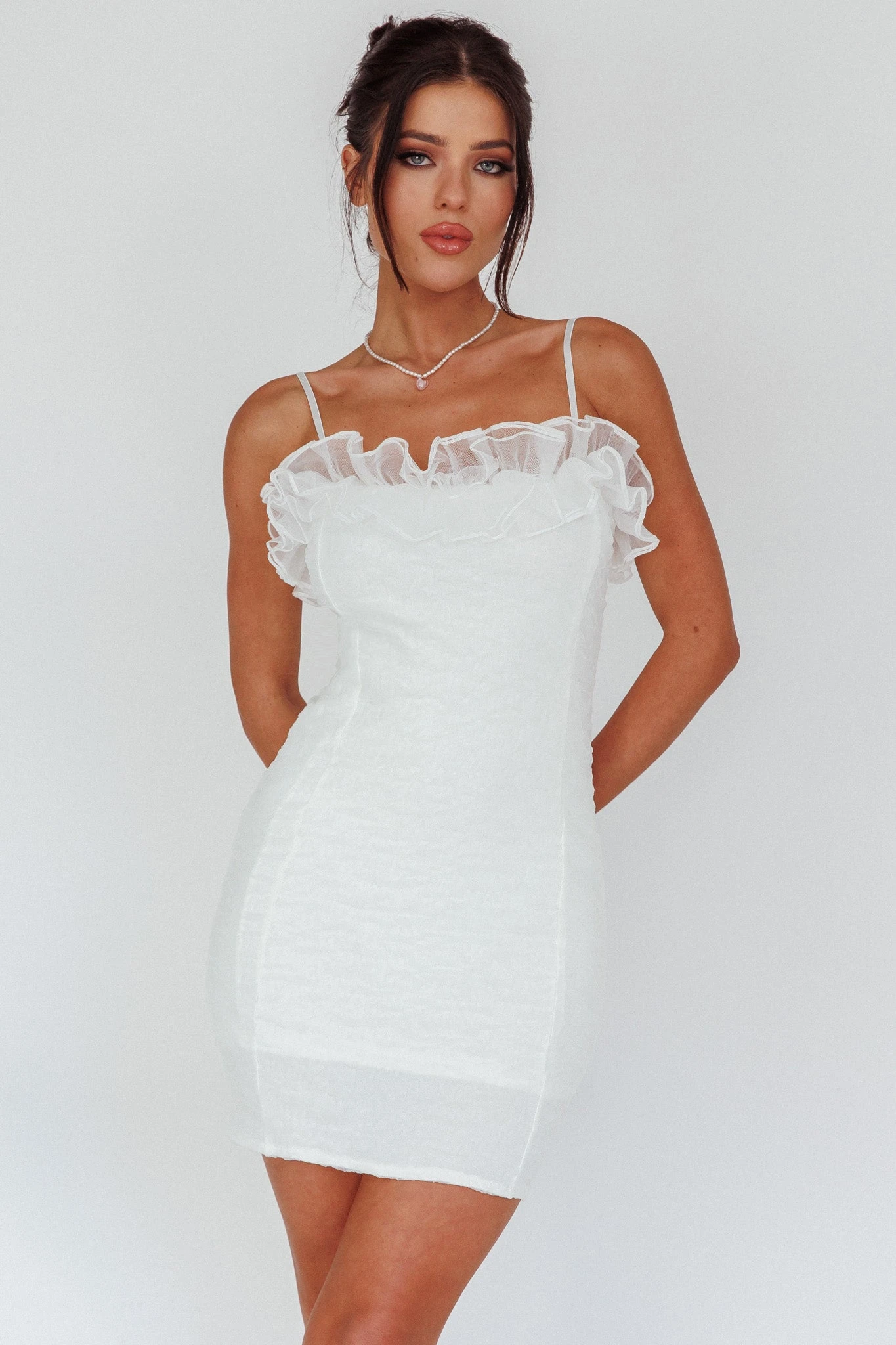 For The Frills Tulle Neckline Mini Dress Off White 7 For The Frills Tulle Neckline Mini Dress Off White - Image 5