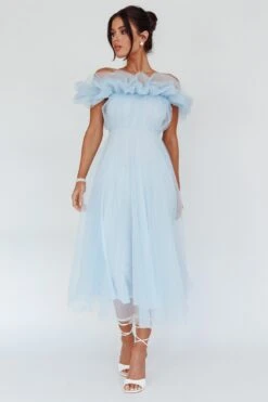 May Rose Off-Shoulder Tulle Midi Dress Light Blue -Selfie Leslie Shop SLID6793 20LIGHT 20BLUE 2