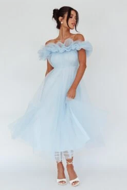 May Rose Off-Shoulder Tulle Midi Dress Light Blue -Selfie Leslie Shop SLID6793 20LIGHT 20BLUE 5