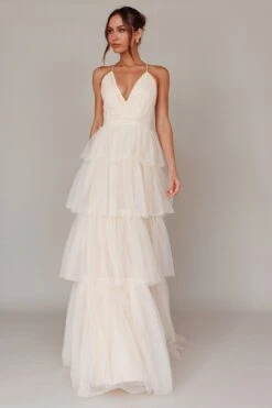 Seylah Tiered Frill Maxi Dress Glitter Cream -Selfie Leslie Shop SLIDM9064JP 20CREAM 2