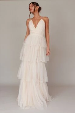 Seylah Tiered Frill Maxi Dress Glitter Cream -Selfie Leslie Shop SLIDM9064JP 20CREAM 5