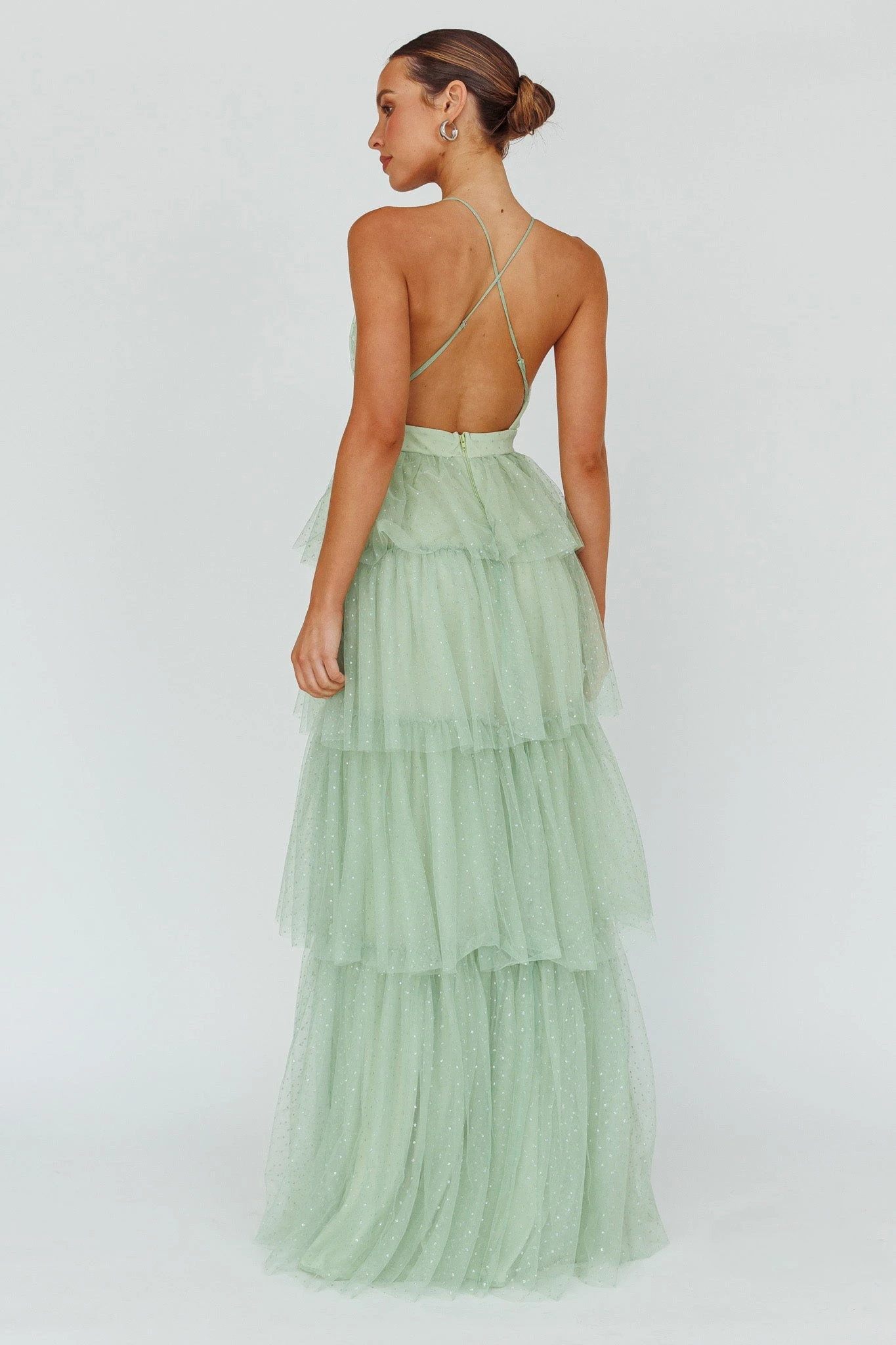 Seylah Tiered Frill Maxi Dress Glitter Sage 4 Seylah Tiered Frill Maxi Dress Glitter Sage - Image 2