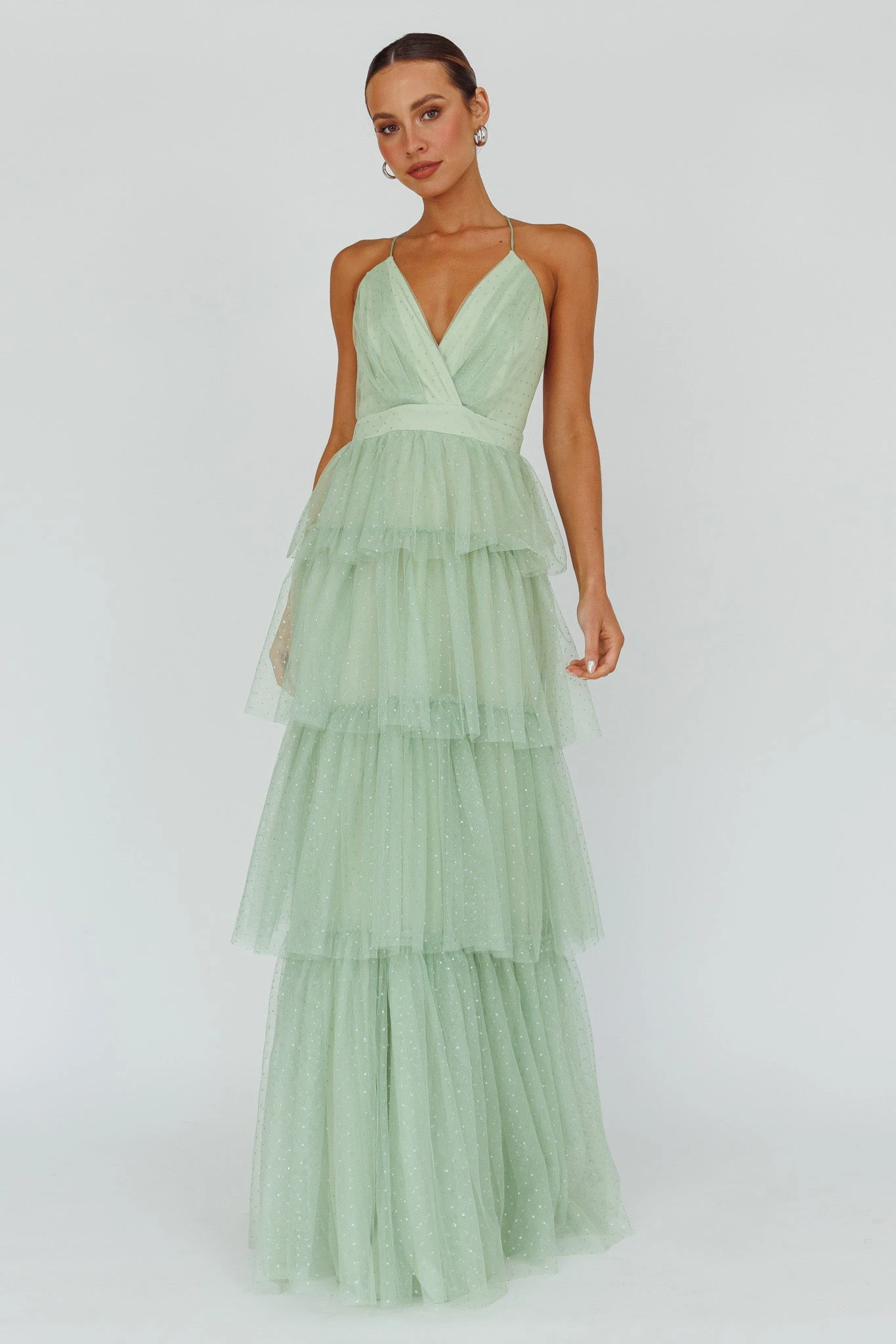 Seylah Tiered Frill Maxi Dress Glitter Sage 7 Seylah Tiered Frill Maxi Dress Glitter Sage - Image 5