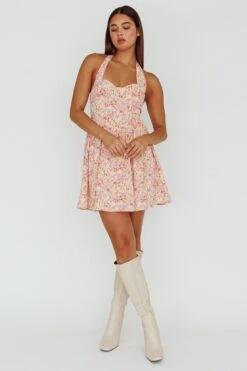 Hey Baby Halterneck Mini Dress Pink Floral 10 Hey Baby Halterneck Mini Dress Pink Floral -Selfie Leslie Shop SLIMK8831D 20PINK 20FLORAL 2