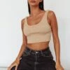 Drifting Ribbed Crop Top Tan -Selfie Leslie Shop SLIT457 20TAN 1