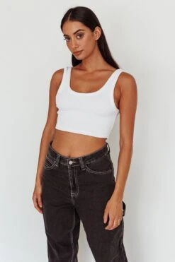 Drifting Ribbed Crop Top White -Selfie Leslie Shop SLIT457 20WHITE 7