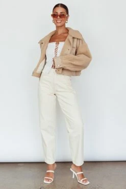 Kya Button Front Shearling Jacket Khaki -Selfie Leslie Shop SLJK8942 20KHAKI 2