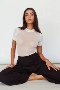 Kyoto Sheer Short Sleeve Bodysuit White -Selfie Leslie Shop SLKTB0577 20WHITE 2