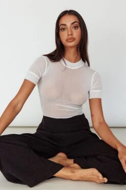 Kyoto Sheer Short Sleeve Bodysuit White -Selfie Leslie Shop SLKTB0577 20WHITE 5