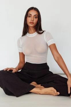 Kyoto Sheer Short Sleeve Bodysuit White -Selfie Leslie Shop SLKTB0577 20WHITE 6