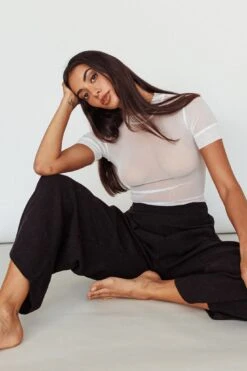 Kyoto Sheer Short Sleeve Bodysuit White -Selfie Leslie Shop SLKTB0577 20WHITE 9