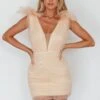 Ludivine Shoulder Accent Mesh Mini Dress Champagne -Selfie Leslie Shop SLLD9027 20CHAMPAGNE 1