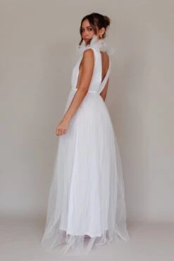 Ludivine Shoulder Accent Mesh Midi Dress Glitter White -Selfie Leslie Shop SLLD9028 20WHITE 3