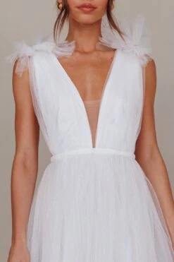 Ludivine Shoulder Accent Mesh Midi Dress Glitter White -Selfie Leslie Shop SLLD9028 20WHITE 4