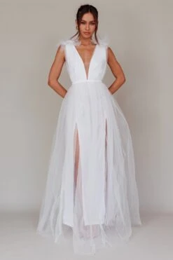 Ludivine Shoulder Accent Mesh Midi Dress Glitter White -Selfie Leslie Shop SLLD9028 20WHITE 8