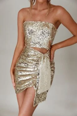 Joie De Vivre Sequin Mini Dress Gold 15 Joie De Vivre Sequin Mini Dress Gold -Selfie Leslie Shop SLLD9094GOLD 4