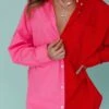 Blanca Long Sleeve Button-Up Shirt Pink/Red -Selfie Leslie Shop SLMB9409 20PINK RED 1