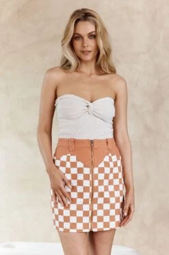 Moody Strapless Knit Top Apricot -Selfie Leslie Shop SLMBRT07 20APRICOT 4