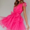 Lyra Spotted Tulle Mini Dress Hot Pink