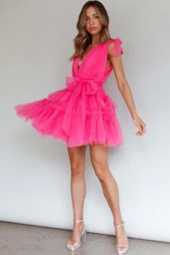 Lyra Spotted Tulle Mini Dress Hot Pink 13 Lyra Spotted Tulle Mini Dress Hot Pink -Selfie Leslie Shop SLMD3106A 20HOT 20PINK 2