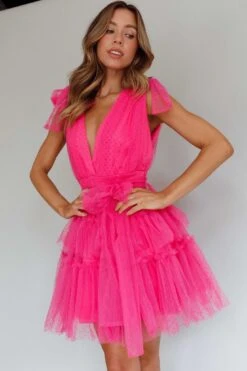 Lyra Spotted Tulle Mini Dress Hot Pink 17 Lyra Spotted Tulle Mini Dress Hot Pink -Selfie Leslie Shop SLMD3106A 20HOT 20PINK 7