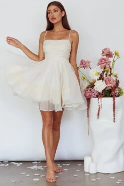 Elyse Pleated Bodice Party Dress Cream 26 Elyse Pleated Bodice Party Dress Cream -Selfie Leslie Shop SLMD3191ACREAM 11