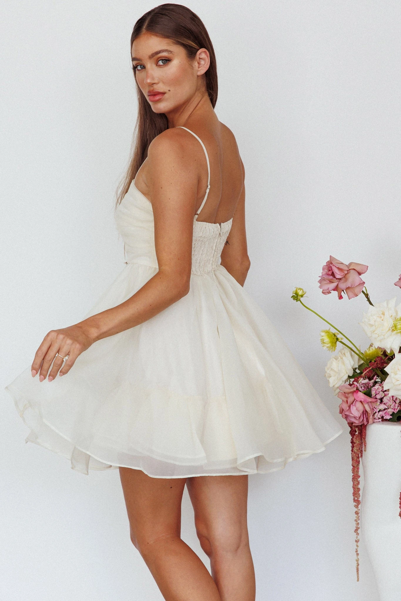 Elyse Pleated Bodice Party Dress Cream 5 Elyse Pleated Bodice Party Dress Cream - Image 3