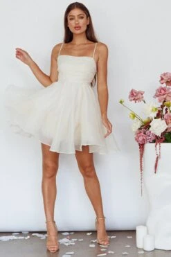 Elyse Pleated Bodice Party Dress Cream 22 Elyse Pleated Bodice Party Dress Cream -Selfie Leslie Shop SLMD3191ACREAM 4