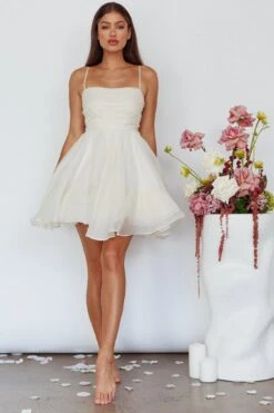 Elyse Pleated Bodice Party Dress Cream 23 Elyse Pleated Bodice Party Dress Cream -Selfie Leslie Shop SLMD3191ACREAM 6