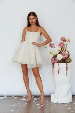 Elyse Pleated Bodice Party Dress Cream 25 Elyse Pleated Bodice Party Dress Cream -Selfie Leslie Shop SLMD3191ACREAM 9