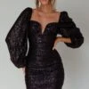 Jayde Balloon Sleeve Sequin Mini Dress Black 1 Jayde Balloon Sleeve Sequin Mini Dress Black -Selfie Leslie Shop SLMD7557A 20BLACK 1