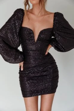 Jayde Balloon Sleeve Sequin Mini Dress Black 13 Jayde Balloon Sleeve Sequin Mini Dress Black -Selfie Leslie Shop SLMD7557A 20BLACK 4